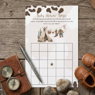 Baby-Bingo-Spiel Cowboy rustikaler Gruß zur Babypa