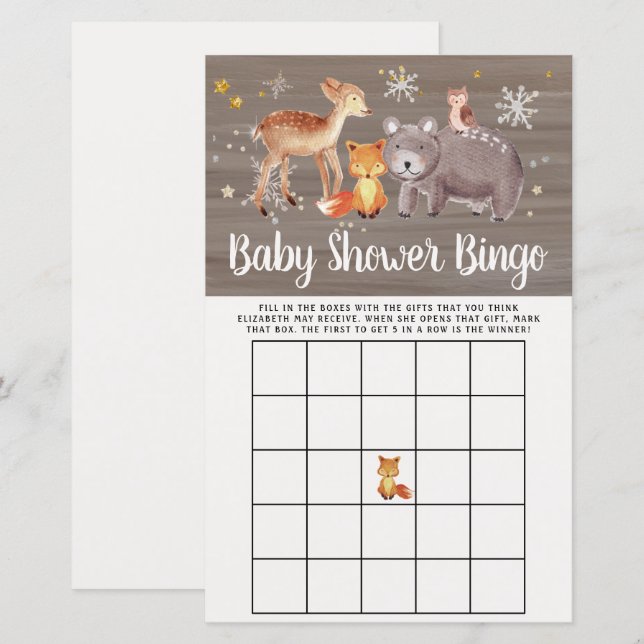 Baby Bingo Winter Woodland Animals Showspiel (Vorne/Hinten)