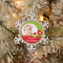 Baby Bird Baby's First Christmas Foto Schneeflocken Zinn-Ornament