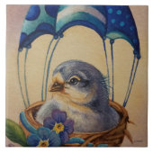 Baby Bird Fledgling Blue Parachute Wasserfarbe Kun Fliese (Vorderseite)