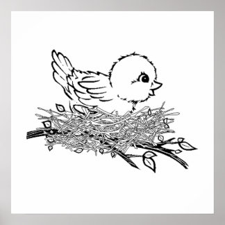 Baby Bird in Nest Poster