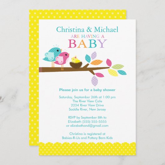 Baby Bird Nestl Babydusche Einladungen (Vorne/Hinten)