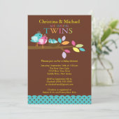 Baby Birds Nest Twins Baby Shower Einladungen (Stehend Vorderseite)