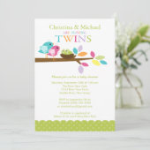 Baby Birds Nest Twins Babydusche Einladungen (Stehend Vorderseite)