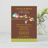 Baby Birds Nest Twins Babydusche Einladungen (Stehend Vorderseite)