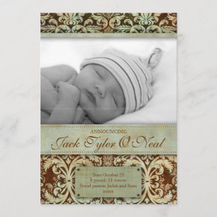 Baby Birth Ankündigung Vintag Brown Green