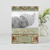 Baby Birth Ankündigung Vintag Brown Green (Stehend Vorderseite)