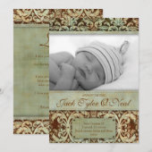 Baby Birth Ankündigung Vintag Brown Green (Vorne/Hinten)