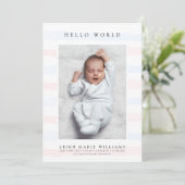 BABY BIRTH ANNOCEMENT Hello Pastel Stripes (Stehend Vorderseite)