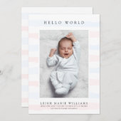 BABY BIRTH ANNOCEMENT Hello Pastel Stripes (Vorne/Hinten)