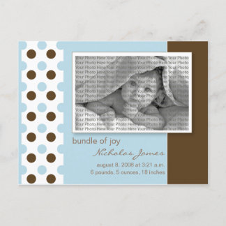 Baby Birth Announcement Baby Blue Polka Dots Ankündigungspostkarte