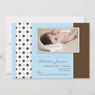 Baby Birth Announcement Blue Polka Dots Ankündigung