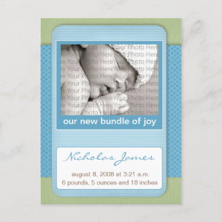 Baby Birth Announcement Blue Polka Dots Ankündigungspostkarte
