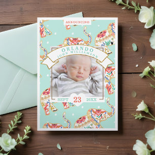 Baby Birth Announcement Card - Dekorativer Elefant Ankündigung