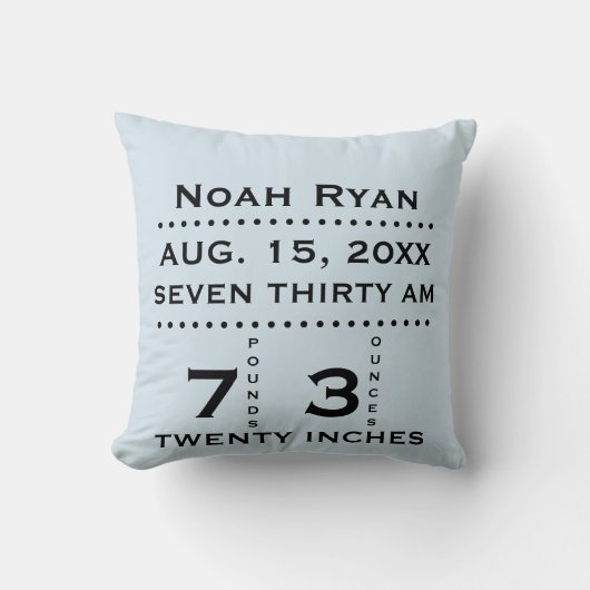 Baby Birth Announcement Pillow (blau) Kissen (Vorderseite)