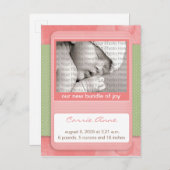 Baby Birth Announcement Pink Polka Dots Ankündigungspostkarte (Vorne/Hinten)