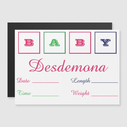 Baby Birth Announcement Thin Magnetic Card Magneteinladung (Vorne/Hinten)