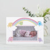 Baby Birth Foto Ankündigung Birds & Rainbow (Stehend Vorderseite)