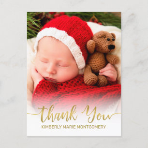Baby Birth Foto Gold Script Typografie Vielen Dank Feiertagspostkarte