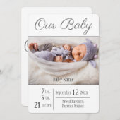 Baby Birth Foto Gray Our Baby Ankündigung (Vorne/Hinten)