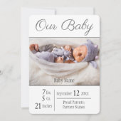 Baby Birth Foto Gray Our Baby Ankündigung (Vorderseite)