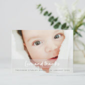 Baby Birth Foto | Modernes Niedliches Neues Einfac Dankeskarte (Stehend Vorderseite)