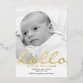 Baby Birth Gold Foil Hallo Einfache Ankündigung (Vorderseite)