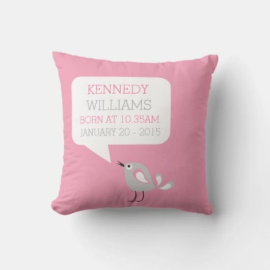 Baby Birth Keepake Custom Pillow | Farbe Rosa Kissen (Vorderseite)