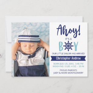 Baby Birth Nautical Ahoy Es ist ein Junge Foto Ankündigung