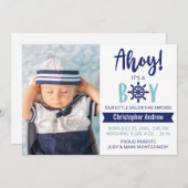 Baby Birth Nautical Ahoy Es ist ein Junge Foto Ankündigung (Vorne/Hinten)