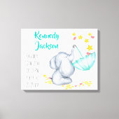 Baby Birth Record Stats Elephant Hearts and Stars Leinwanddruck (Vorderseite)