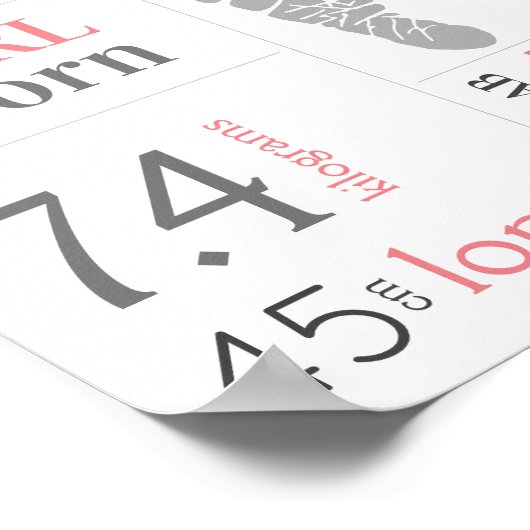 Baby Birth Stat Schild Pink Floral Footprint (Ecke)