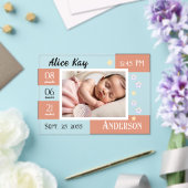 Baby Birth Statistics One Foto Pink Ankündigung (In Situ (Hochzeit))