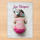 Baby birth stats add name place date keepsake memo acryleinladungen (Vorderseite)