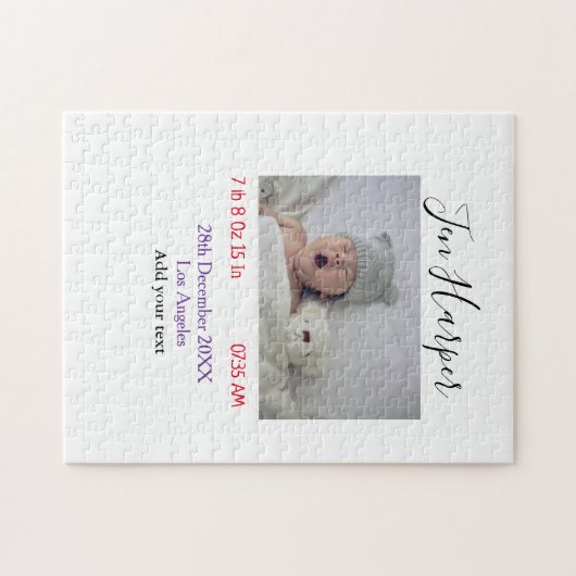 Baby birth stats add name place date keepsake memo puzzle (Horizontal)
