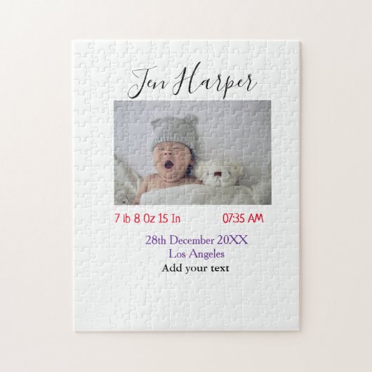 Baby birth stats add name place date keepsake memo puzzle (Vertikal)