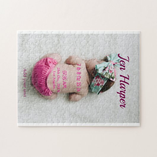 Baby birth stats add name place date keepsake memo puzzle (Horizontal)