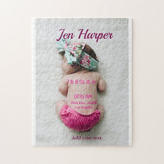 Baby birth stats add name place date keepsake memo puzzle (Vertikal)