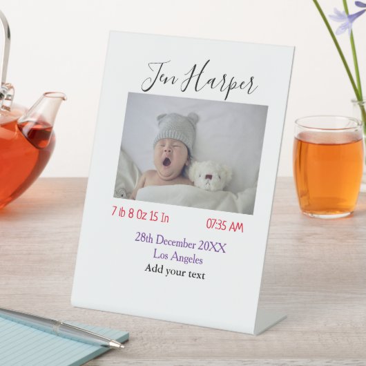 Baby birth stats add name place date keepsake memo sockelschild (In Situ)