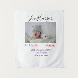 Baby birth stats add name place date keepsake memo wandteppich