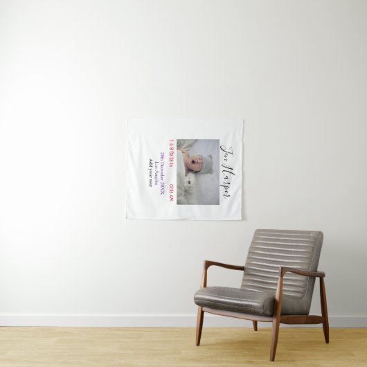 Baby birth stats add name place date keepsake memo wandteppich (Beispiel (Horizontal))