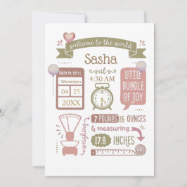 Baby Birth Stats Ankündigung Pink