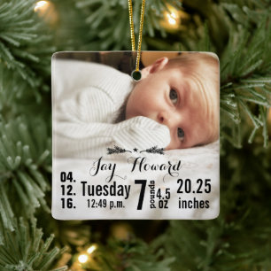 Baby Birth Stats Birth Record Christmas Foto Keramikornament