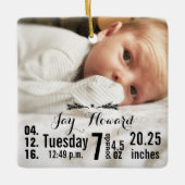 Baby Birth Stats Birth Record Christmas Foto Keramikornament (Vorderseite)