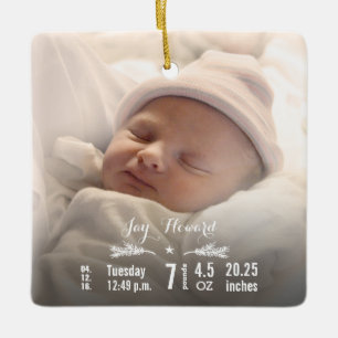 Baby Birth Stats Birth Record Christmas Foto Keramikornament