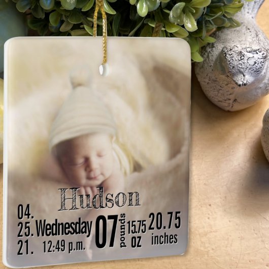 Baby Birth Stats Birth Record Christmas Foto Keramikornament