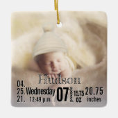 Baby Birth Stats Birth Record Christmas Foto Keramikornament (Vorderseite)