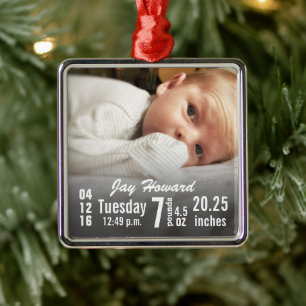 Baby Birth Stats Birth Record Christmas Foto Ornament Aus Metall