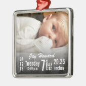 Baby Birth Stats Birth Record Christmas Foto Ornament Aus Metall (Links)