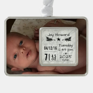 Baby Birth Stats Birth Record Christmas Foto Rahmen-Ornament Silber